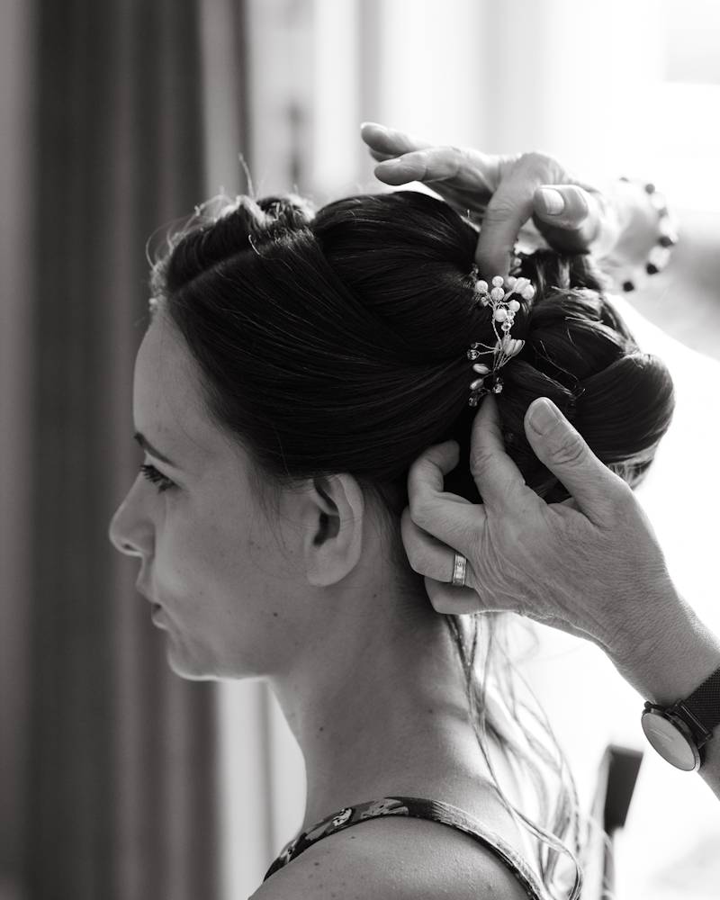 photo d'une mariée en noir et blanc pour la prestation mariage